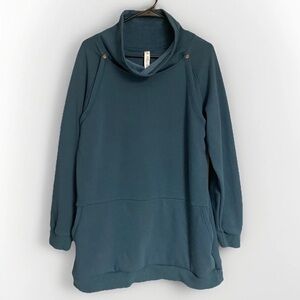 Latched Mama Sweatshirt Harbor Snap Womens 1X Teal Pullover Nursing Mock Neck